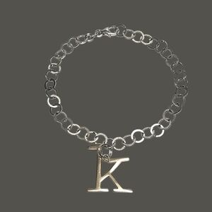 Sterling Silver Initial K Charm Round Link Bracelet size 7"